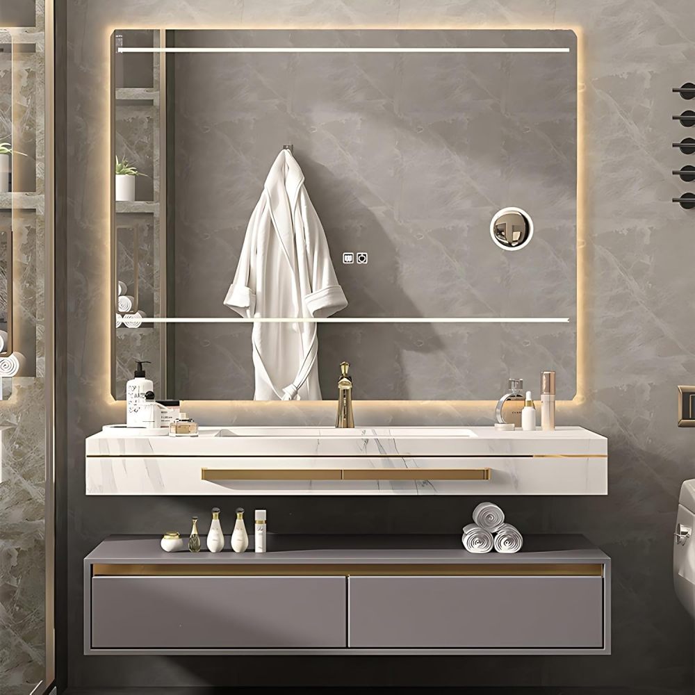 Bathroom Vanity with Sink - Modern Floating Vanity Set, Including LED Smart Defog Mirror, Stylish Vanity with Sink, Comes with Faucet and Drain Pipe Set (32")