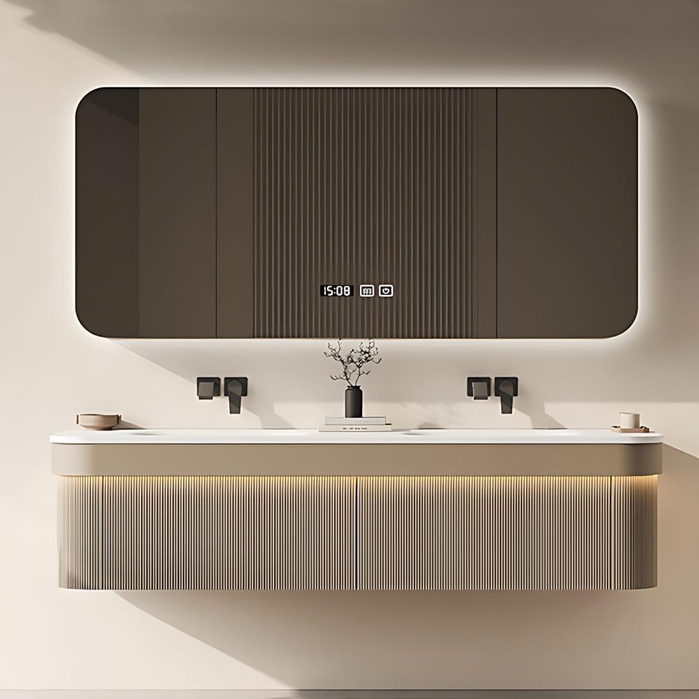 Bathroom Vanity with Sink - Modern Double Sink Bathroom Vanity & LED Anti-Fog Mirror Cabinet, Ample Storage Solutions, Floating Vanity with Faucet Accessories (56")