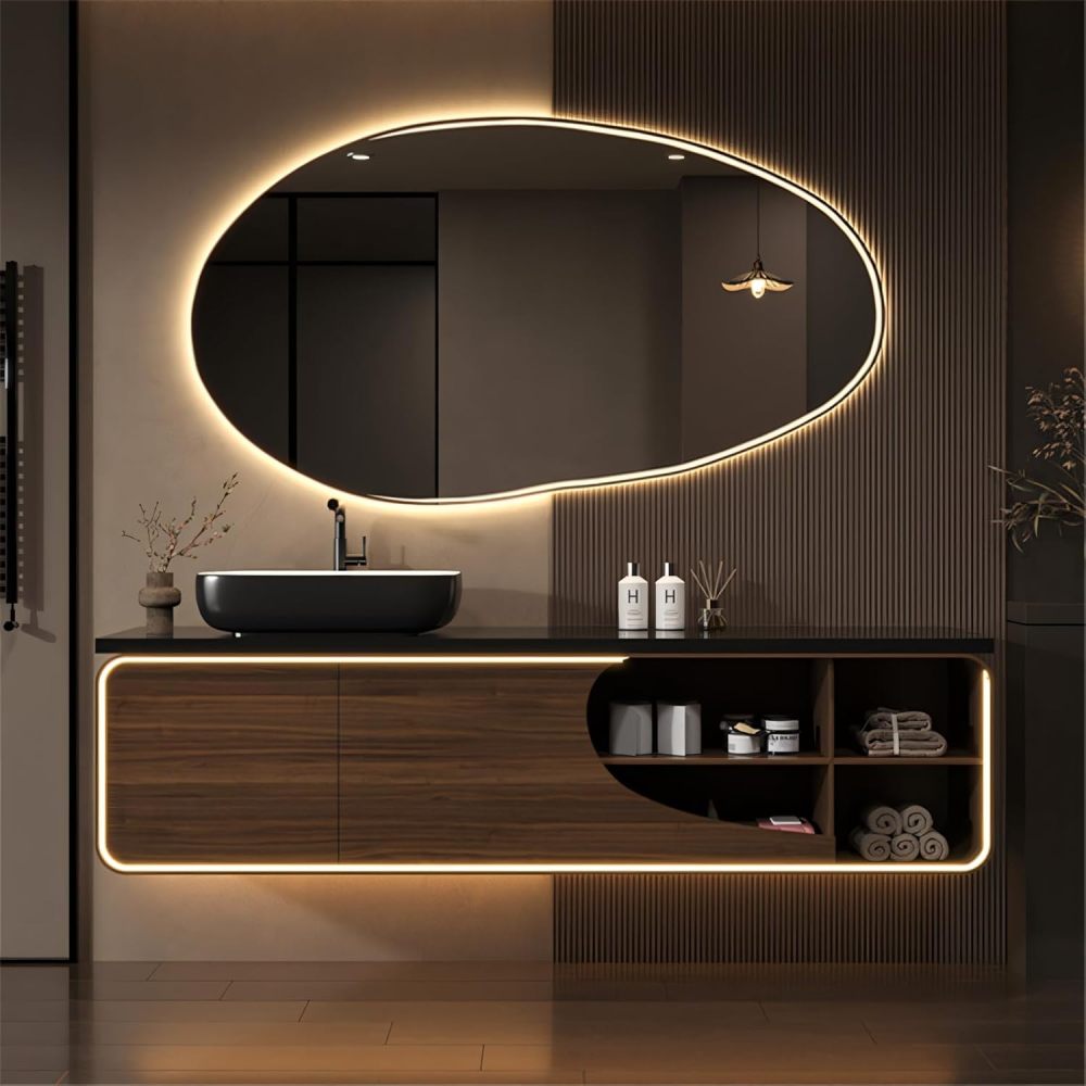 Bathroom Vanity with Sink - Modern Floating Bathroom Vanity Cabinet with LED Smart Mirror Set, Motion Sensor Lighting, Wall Mount, Includes Faucet & Accessories (Mirror, 80")