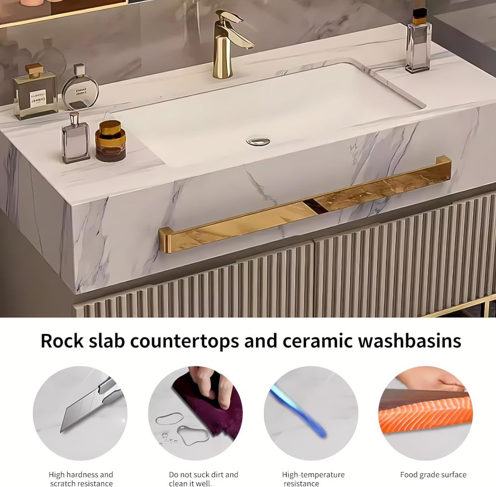 Bathroom Vanity - Bathroom Vanity with Sink, Bathroom Vanities Set Includes Smart Led Fog Removal Lights & Mirror Side Cabinet (40")