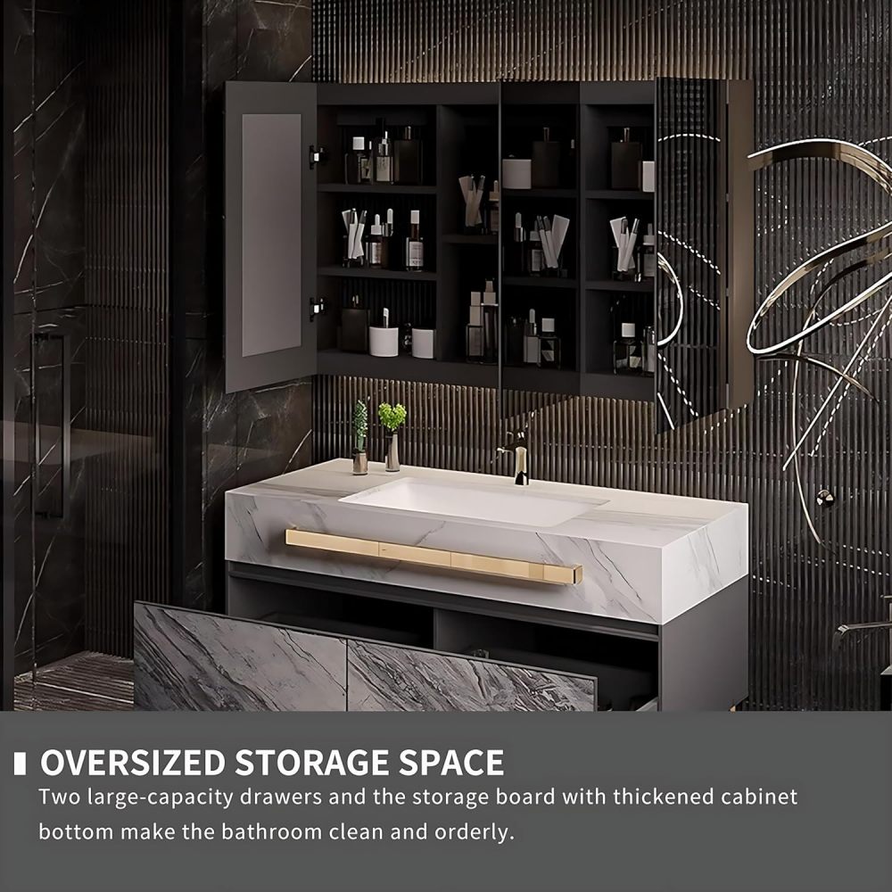 Luxury Bathroom Vanity with Sink - Single Sink Bathroom Vanity Cabinet & LED Smart Defogging Mirror Set, Solid Wood Structure with Drawers (32")