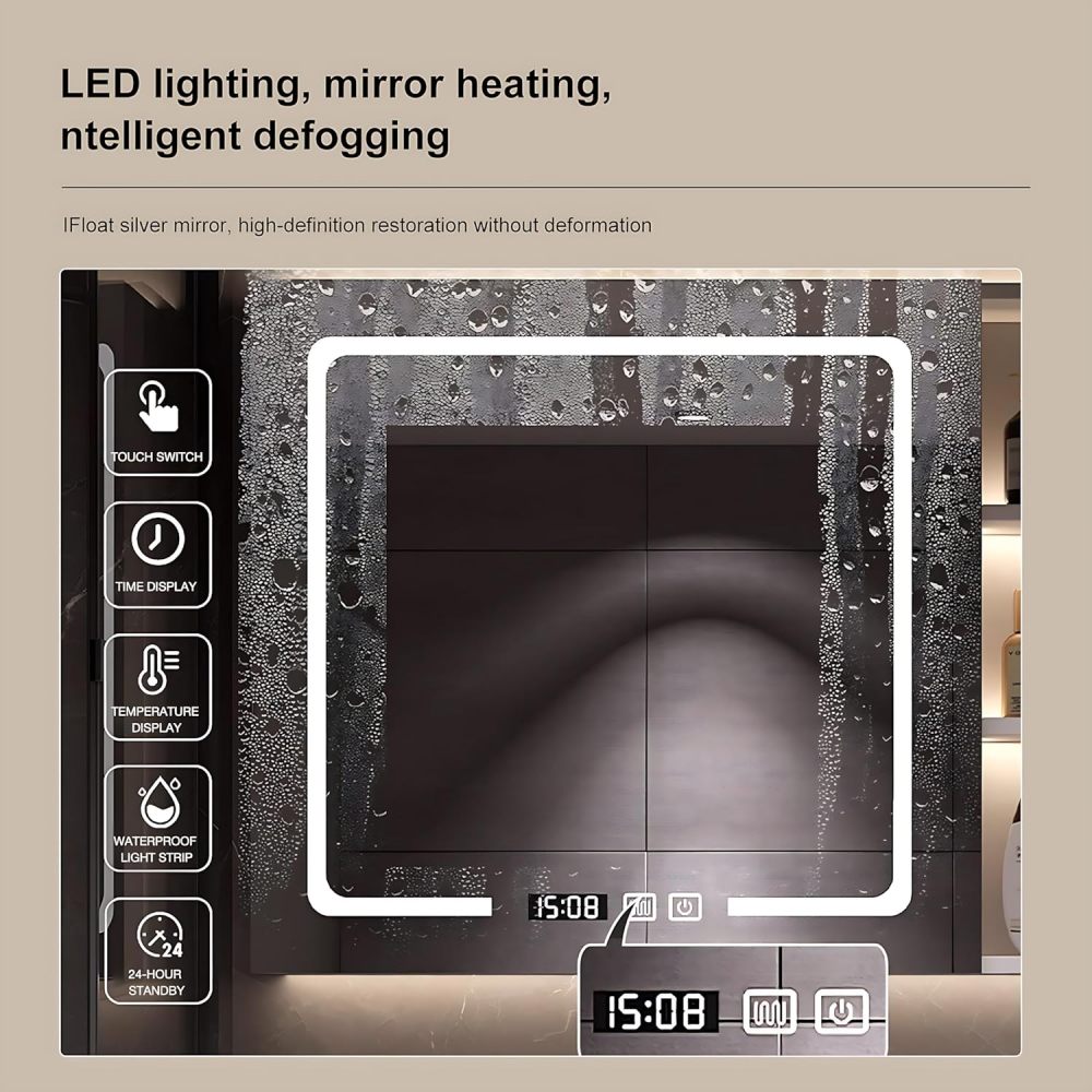 Bathroom Vanity with Sink Set - Modern Single/Double Sink Bathroom Vanity & LED Smart Defogger Mirror Cabinet Combination, Wall-Mounted Floating Vanity, Gift for Her (Double Sink, 52")