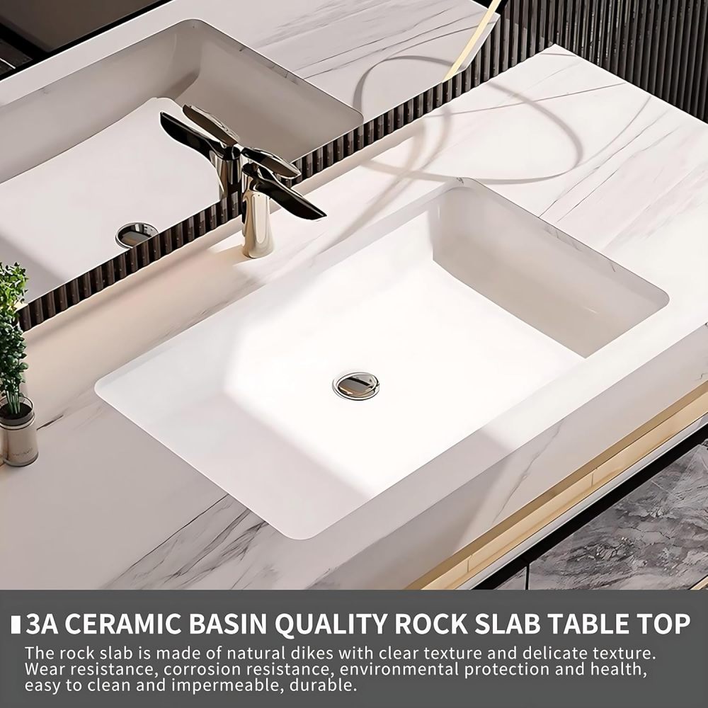 Luxury Bathroom Vanity with Sink - Single Sink Bathroom Vanity Cabinet & LED Smart Defogging Mirror Set, Solid Wood Structure with Drawers (32")