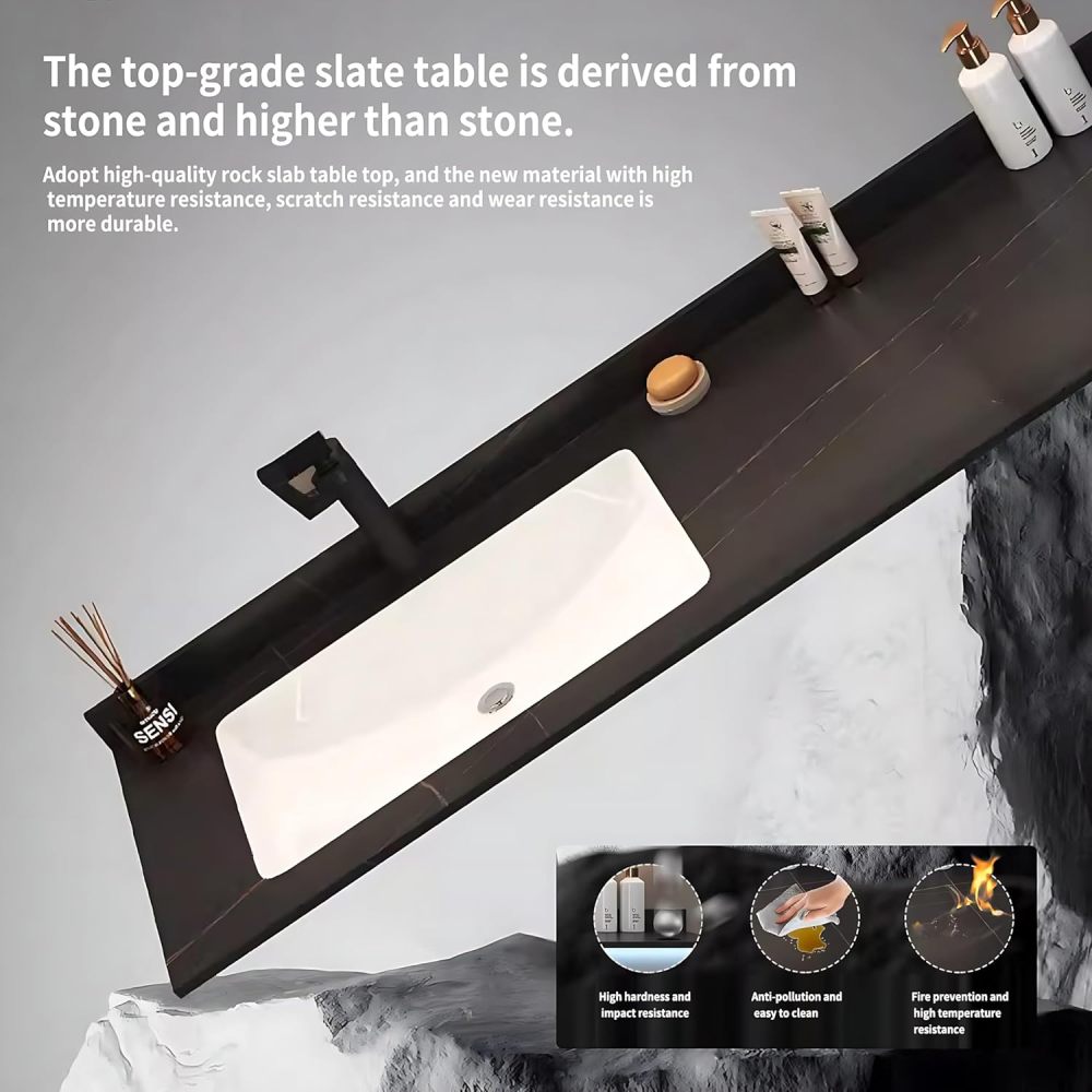 Bathroom Vanity with Sink - Modern Floating Vanity Set - Includes Bathroom Vanity Cabinet and Led Smart Defog Mirror, with 2 Drawers (Mirror Cabinet, 44")