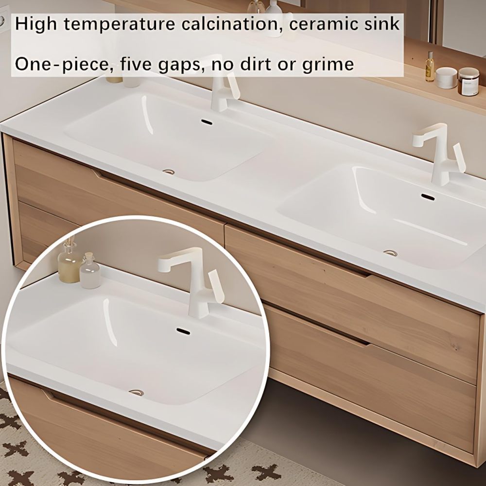 Modern Bathroom Vanity - Double Sink With Sintered Stone Countertop, LED Anti-Fog Mirror Cabinet, Wall-Mounted Floating (Grey, 80")