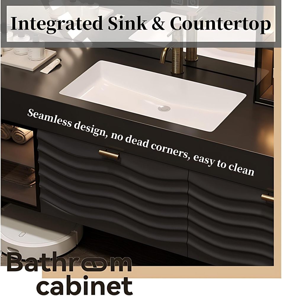 Bathroom Vanity with Sink - Single Sink Bathroom Vanity Cabinet with Durable Countertop, Waterproof Solid Wood, and Smart Defog Mirror, Storage Drawers (White,40")