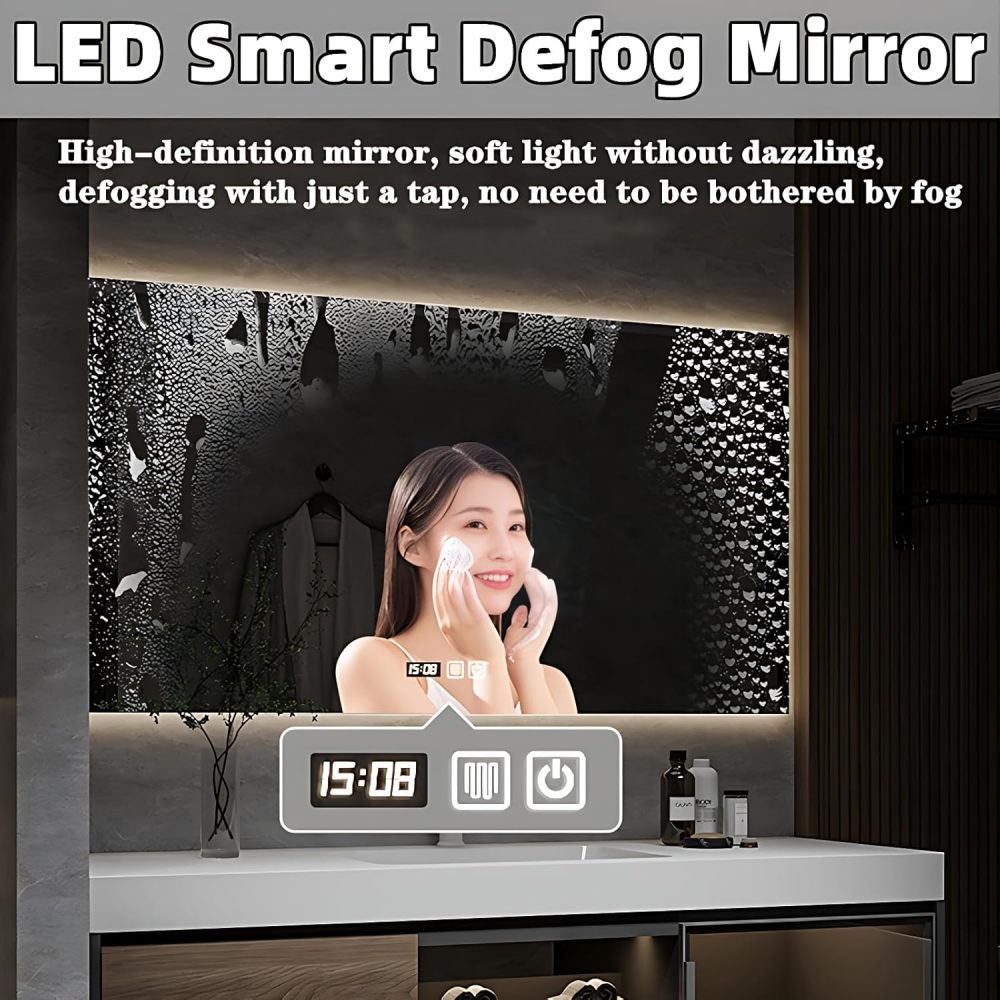 Bathroom Vanity with Sink - Modern Floating Vanity & LED Smart Defogger Mirror Set, Wall-Mounted Bathroom Sink Cabinet with Faucet and Drain Set (44")