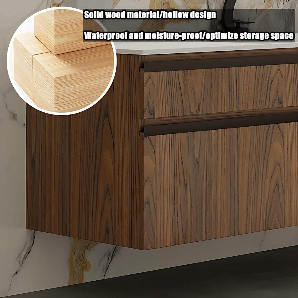 Modern Bathroom Vanity Set - Floating Vanity & LED Smart Defog Vanity Mirror | Elegant Bathroom Sink Cabinet with Faucet and Drain Set, Gift for Her (Light Brown, 40")