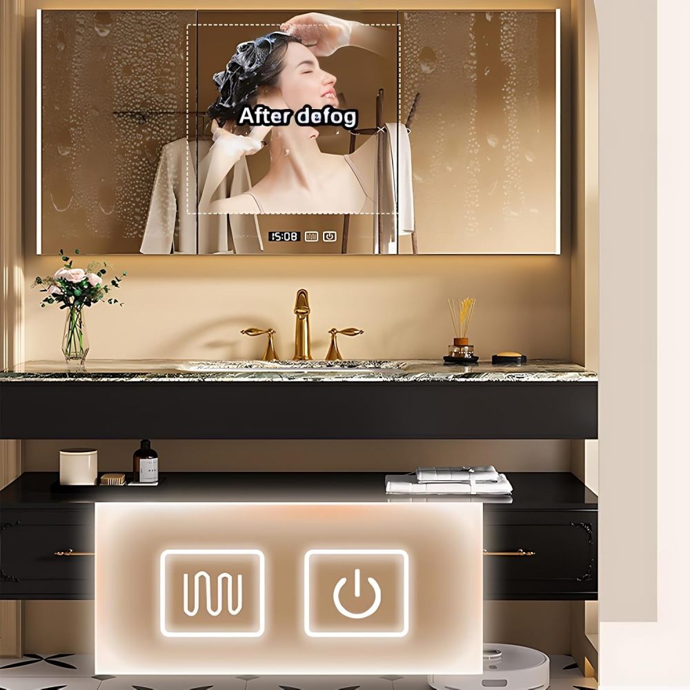 Bathroom Vanity with Sink - Single Sink Bathroom Vanity Cabinet & Smart Mirror Cabinet Set, Floating Vanity Design for Modern Bathrooms (White, 40")