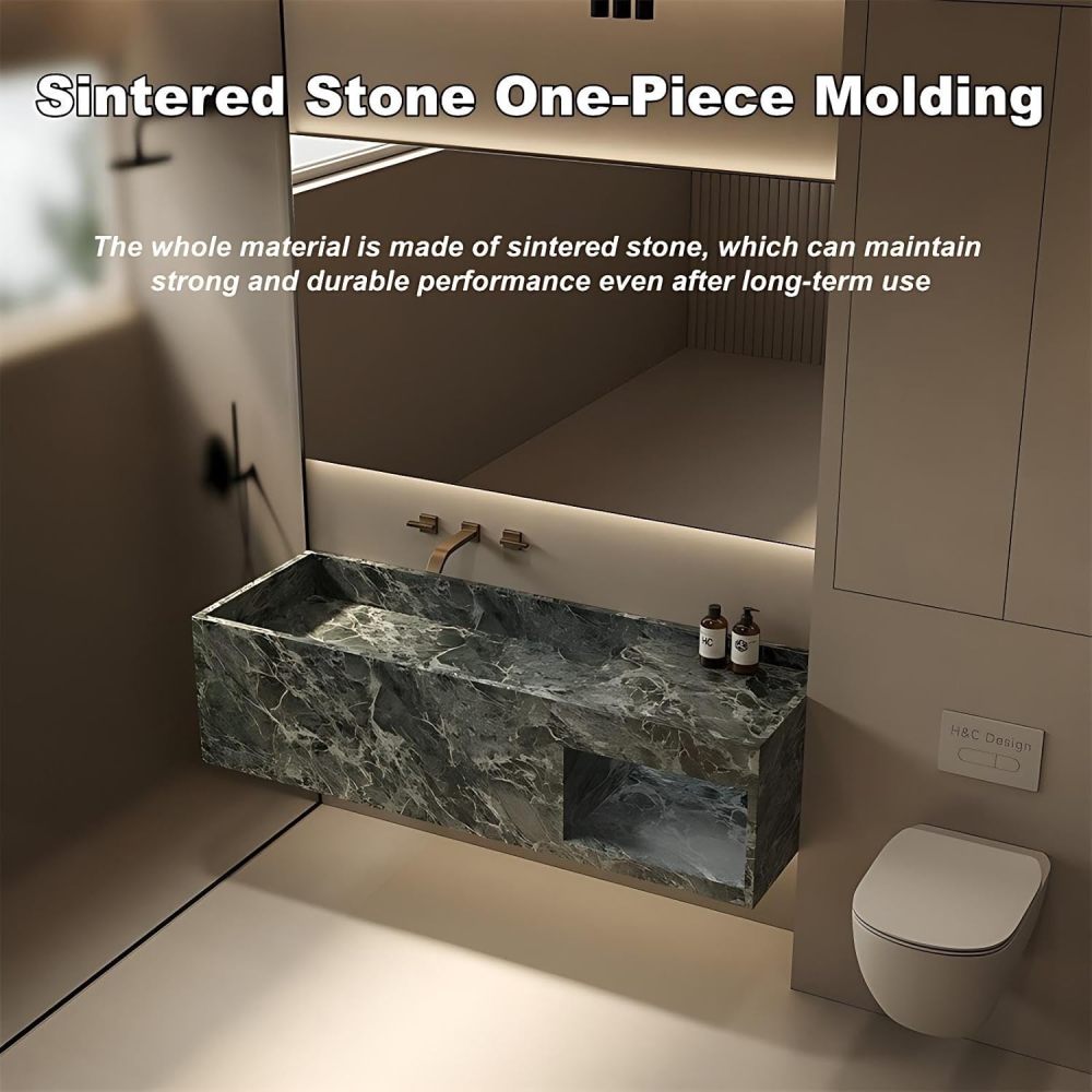 80" Bathroom Vanity with Sink - Modern Single Sink Bathroom Vanity Cabinet with Intelligent LED Anti-Fog Mirror, Floating Wall Mounted Design, Faucet and Accessories Included (D)