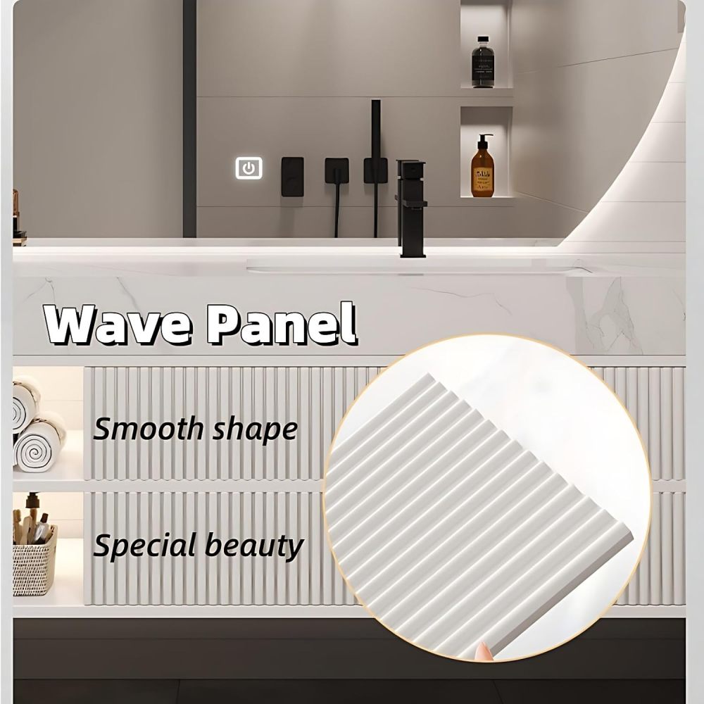 Bathroom Vanity with Sink - Floating Vanity Single Sink Bathroom Vanity Cabinet with LED Anti-Fog Mirror, Solid Wood Frame, Sintered Stone Top, Storage, Faucet and Hardware (Grey, 84")