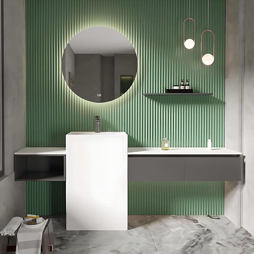 Bathroom Vanity with Sink - Single Sink Bathroom Vanity Cabinet with LED Defog Mirror, Floor Mount with Storage (60")