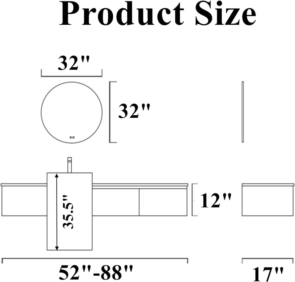 Bathroom Vanity with Sink - Single Sink Bathroom Vanity Cabinet with LED Defog Mirror, Floor Mount with Storage (60")