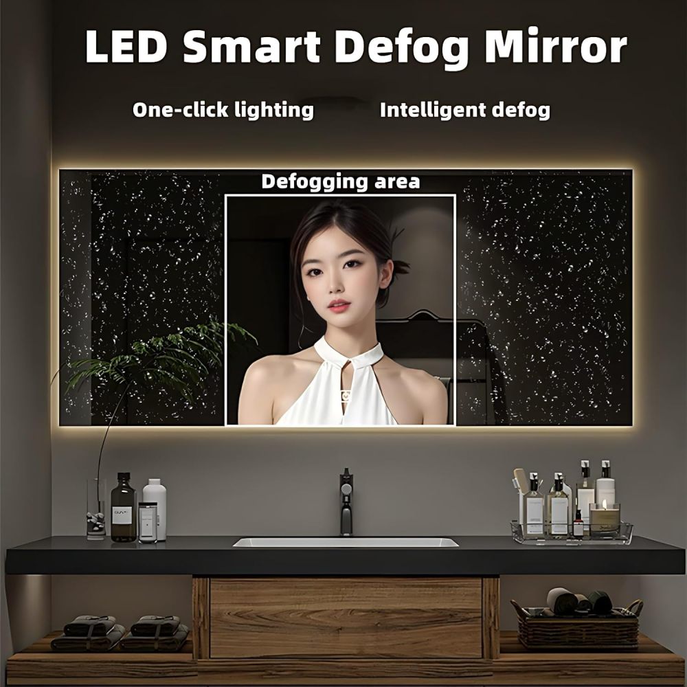 Bathroom Vanity with Sink - Modern Single Sink Bathroom Vanity Cabinet, Wall Mounted Solid Wood Floating Vanity with Ample Storage and LED Anti-Fog Mirror (Square Mirror, 48")