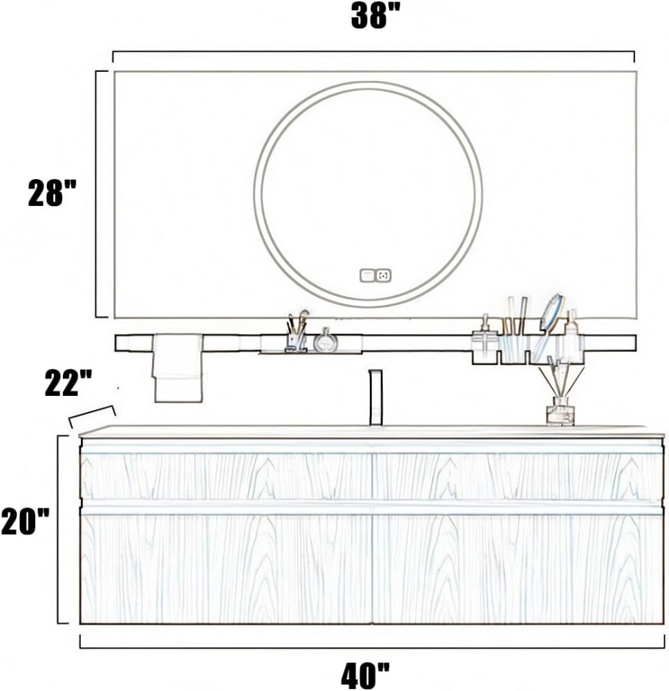 Modern Bathroom Vanity Set - Floating Vanity & LED Smart Defog Vanity Mirror | Elegant Bathroom Sink Cabinet with Faucet and Drain Set, Gift for Her (Light Brown, 40")