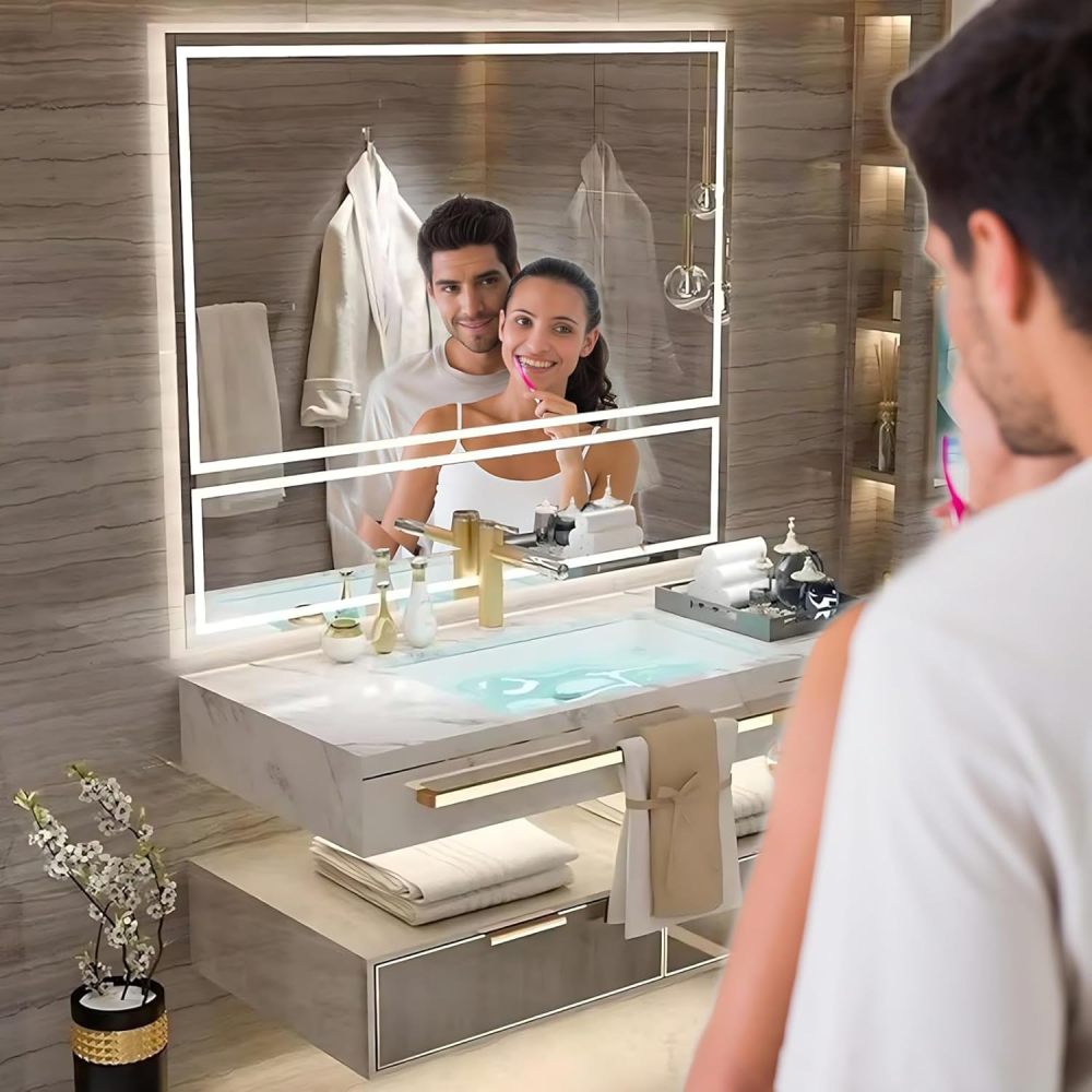 Bathroom Vanity with Sink - Modern Single/Double Sink Floating Bathroom Vanity Cabinet with LED Defog Mirror Set, Faucet Accessories Included (Single Sink,44")