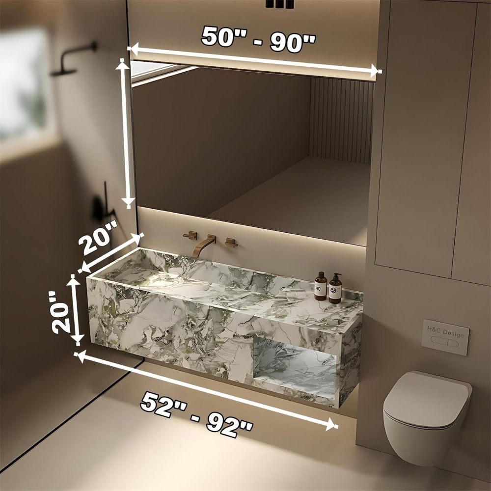 80" Bathroom Vanity with Sink - Modern Single Sink Bathroom Vanity Cabinet with Intelligent LED Anti-Fog Mirror, Floating Wall Mounted Design, Faucet and Accessories Included (D)