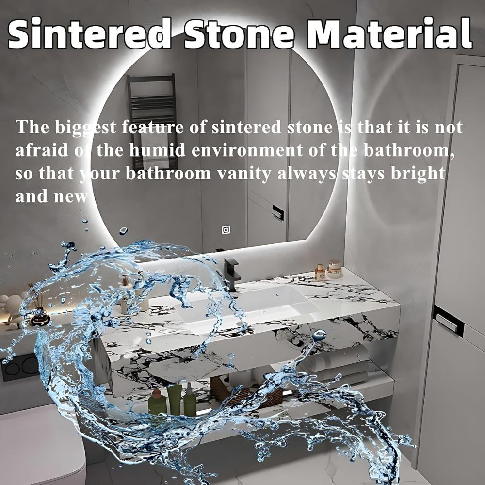 Bathroom Vanity with Sink - Modern Floating Bathroom Vanity Sink Cabinet with Smart Defog Mirror Set, Multi-Layer Solid Wood with Drawers, Wall-Mounted Installation (Black Texture, 88")