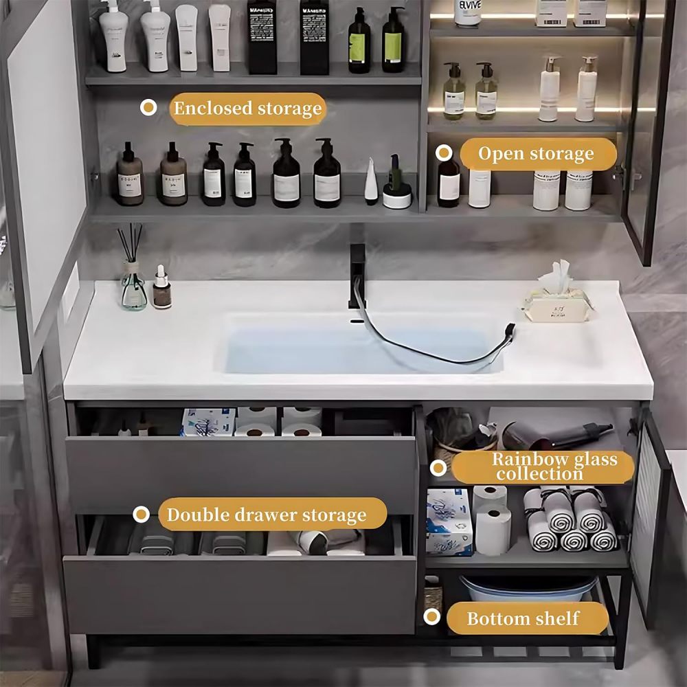 Bathroom Vanity - Contemporary Freestanding Bathroom Vanity with Integrated Sink and Smart Defogging Mirror, Crafted from Solid Wood, Ideal for Your Bathroom Upgrade (36")