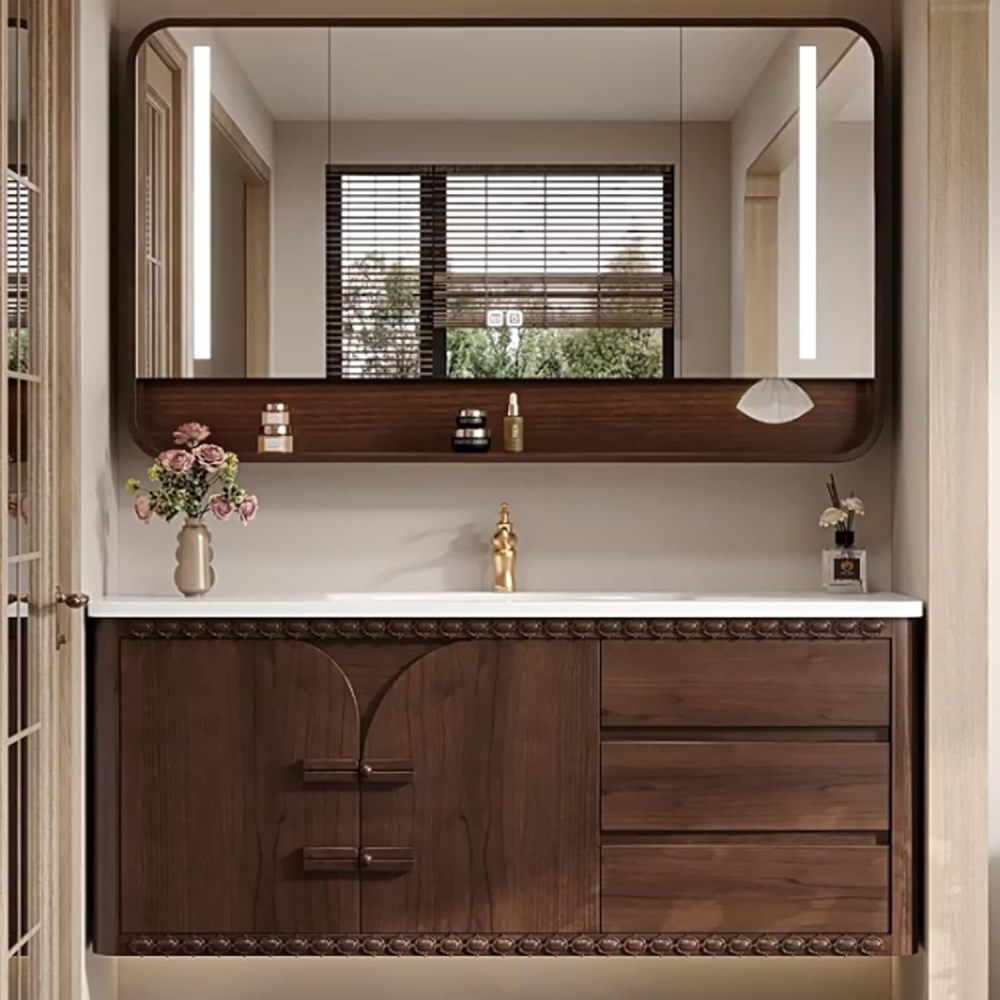 94IN Bathroom Vanity with Sink - Single Floating Sink Design with Smart Defog Mirror, Solid Wood, Waterproof & Moisture-Proof, Customizable Size - Complete Accessories?Cabinet Mirror