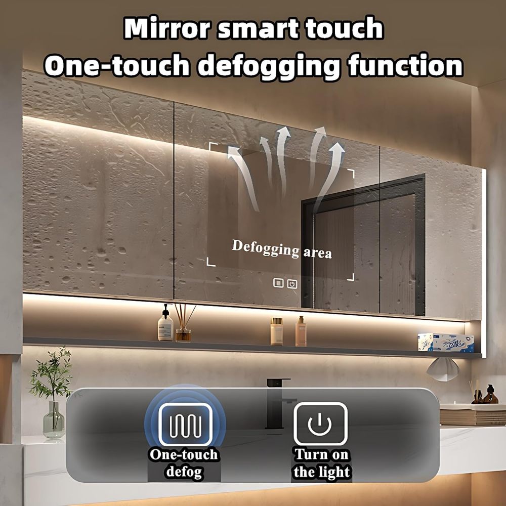 Bathroom Vanity with Sink - Modern Single Sink Bathroom Vanity Cabinet, Wall-Mounted Floating Vanity with LED Defog Mirror Set for Compact Spaces (Mirror Cabinet, 48")