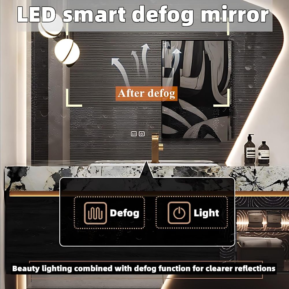 Bathroom Vanity with Sink - Single Sink Bathroom Vanity Cabinet & Smart Defog Mirror Set, Floating Vanity with Large Storage Drawers (Pandora, 80")