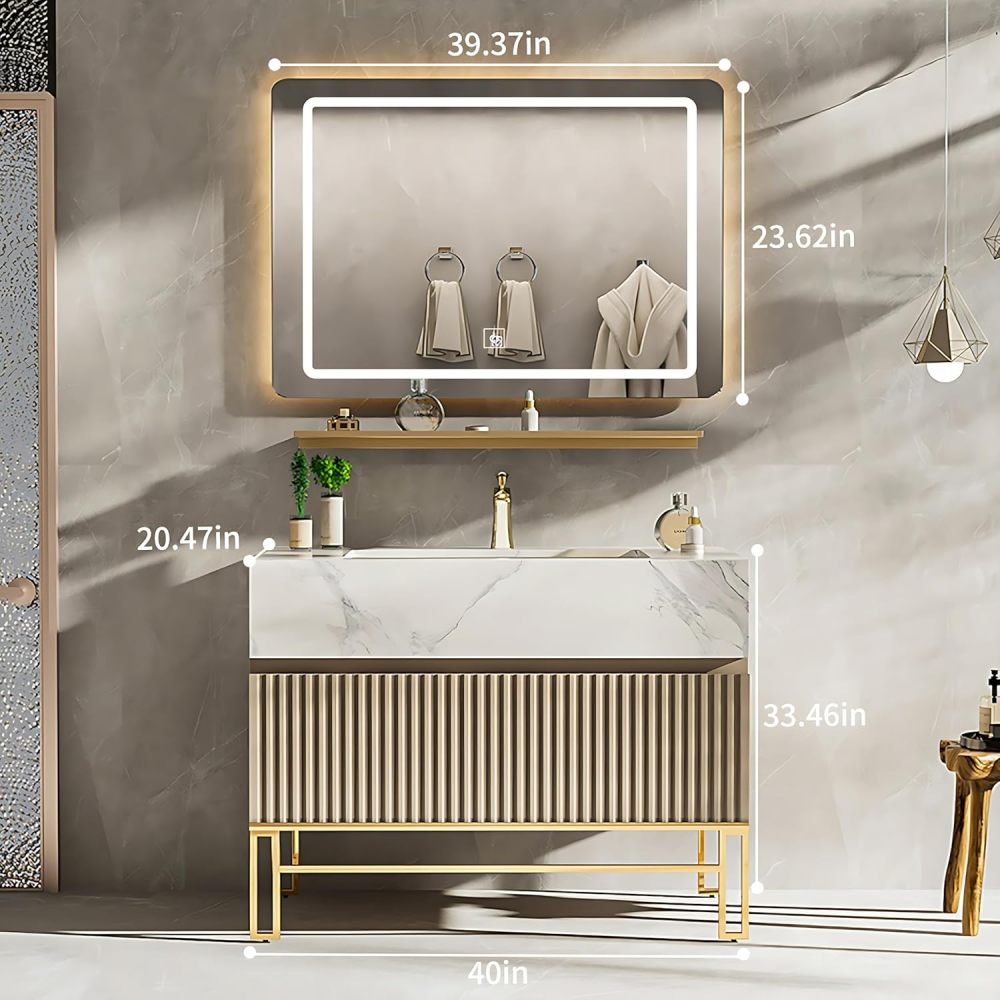 Bathroom Vanity - Simple Bathroom Vanity with Sink, Modern Bathroom Vanities Set Includes Smart Led Fog Removal Lights & Mirror Side Cabinet (40")