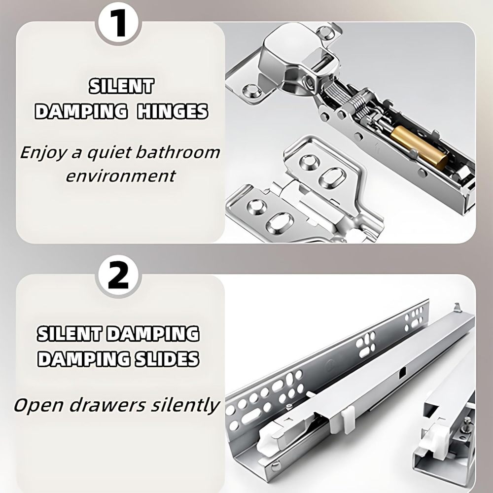 Bathroom Vanity with Sink - Single/Double Sink Bathroom Vanity Cabinet, Modern Floating Vanity with LED Defog Mirror Set (Pandora, 96")