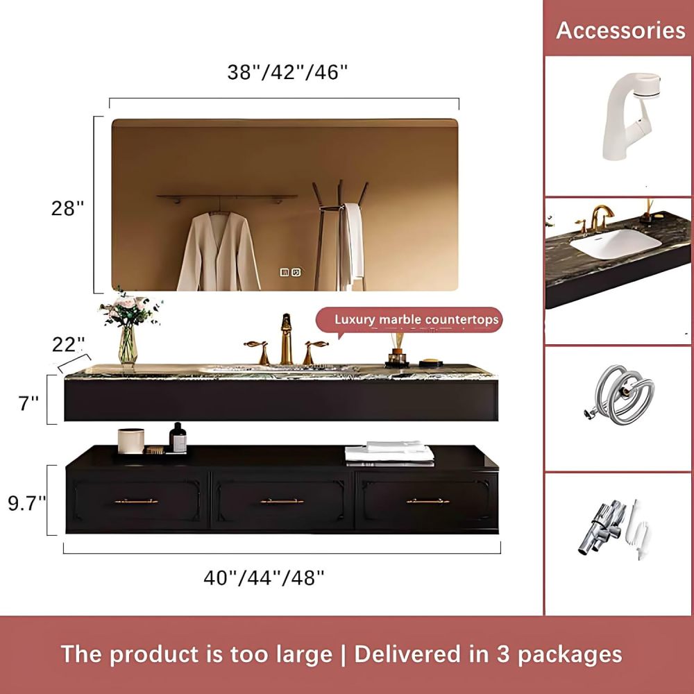 Bathroom Vanity with Sink - Single Sink Bathroom Vanity Cabinet & Smart Mirror Cabinet Set, Floating Vanity Design for Modern Bathrooms (White, 40")