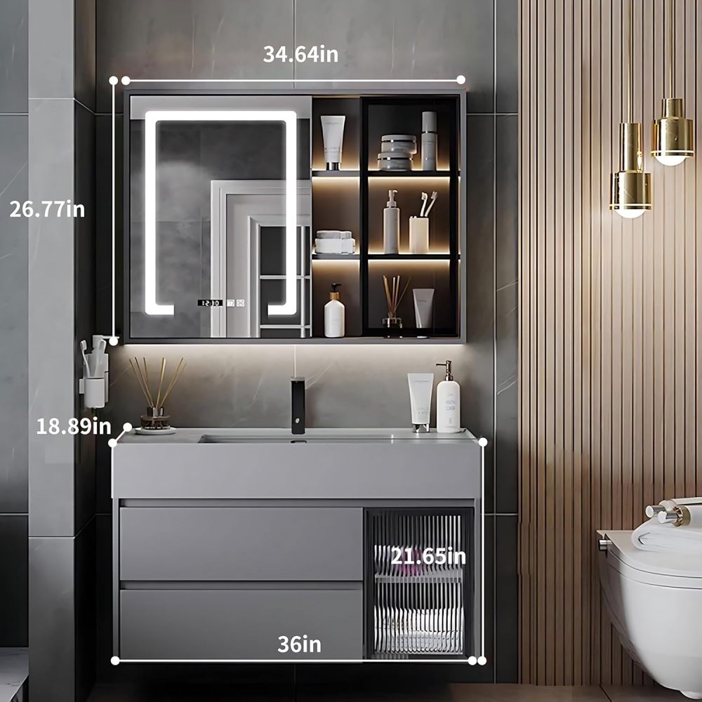 Bathroom Vanity Set - Includes Led Smart Defogging Mirror Cabinet & Elegant Bathroom Vanity with Sink (36")