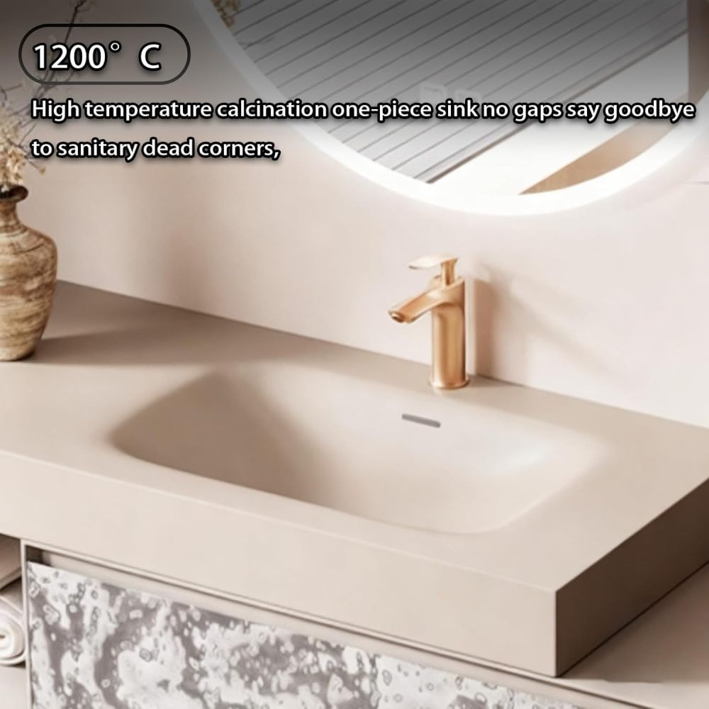 62IN Bathroom Vanity with Sink - Luxury Bathroom Sink Cabinet with Drawers, Smart Defog Mirror, Multi-Layer Solid Wood, Custom Complete Accessories, Round Mirror