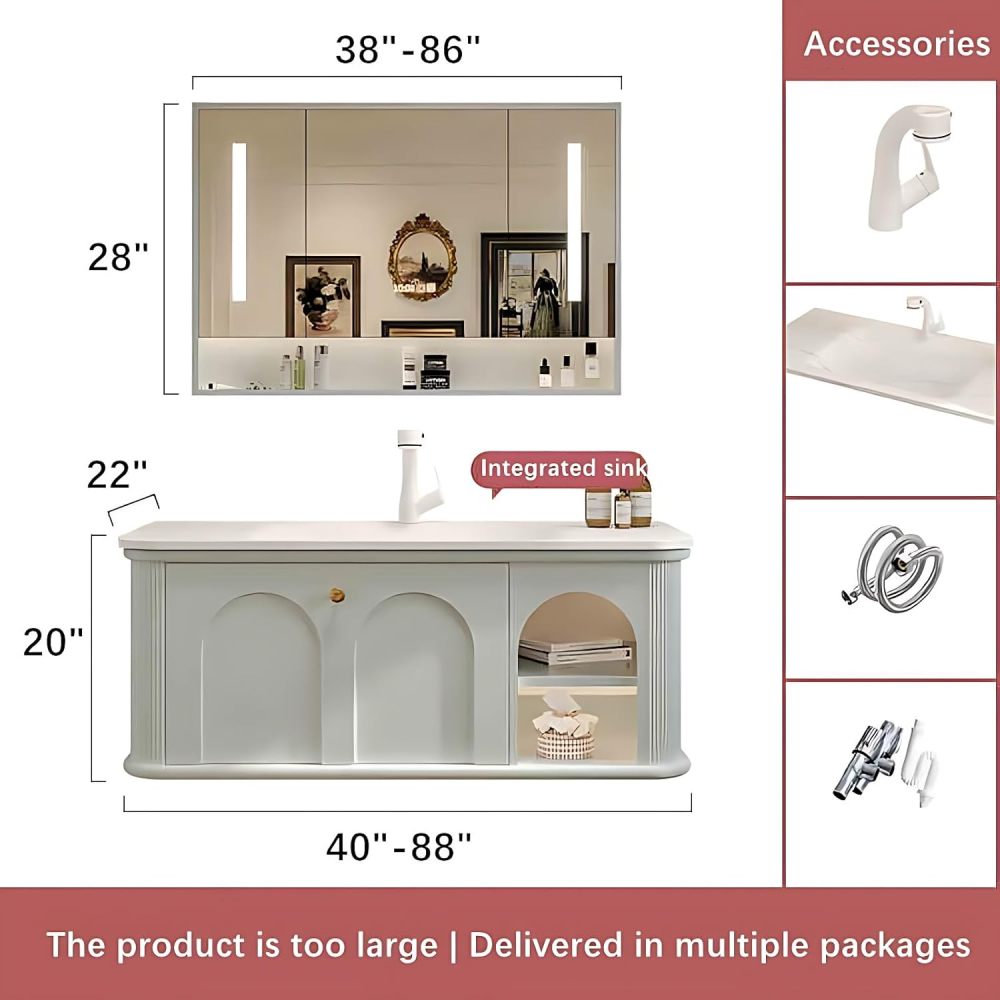 Bathroom Vanity with Sink - Single Sink Bathroom Vanity Cabinet with Ceramic Top, Floating Vanity with Storage, Easy Assembly (64")