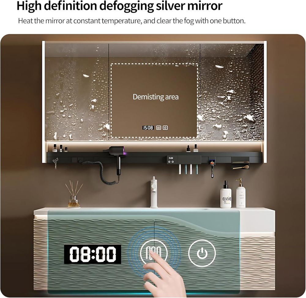 Bathroom Vanity - Elegant Bathroom Vanity with Sink, Floating Vanity Set,Includes Smart Defogging Mirror Cabinet and Multi-Function Shelf (40""), White