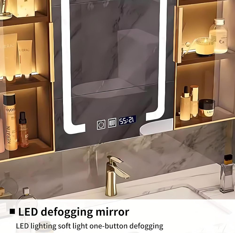 Bathroom Vanity - Bathroom Vanity with Sink, Bathroom Vanities Set Includes Smart Led Fog Removal Lights & Mirror Side Cabinet (40")