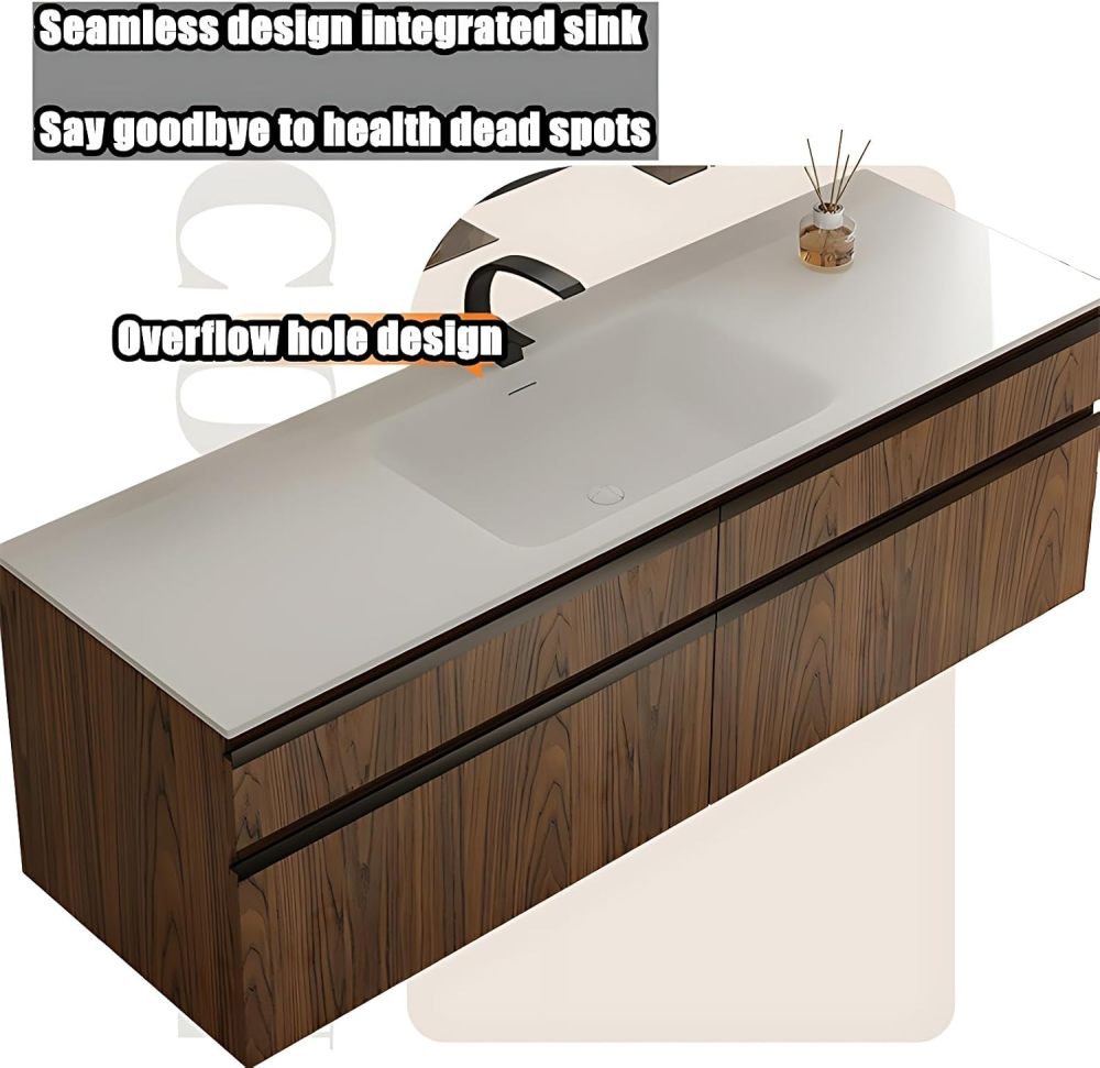 Modern Bathroom Vanity Set - Floating Vanity & LED Smart Defog Vanity Mirror | Elegant Bathroom Sink Cabinet with Faucet and Drain Set, Gift for Her (Light Brown, 40")