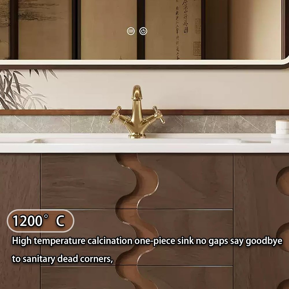 88IN Bathroom Vanity with Sink - Modern Floating Vanity with Smart Defogging Mirror, Solid Wood Bathroom Vanity Cabinet, Large Storage Space - Complete Accessories, Mirror