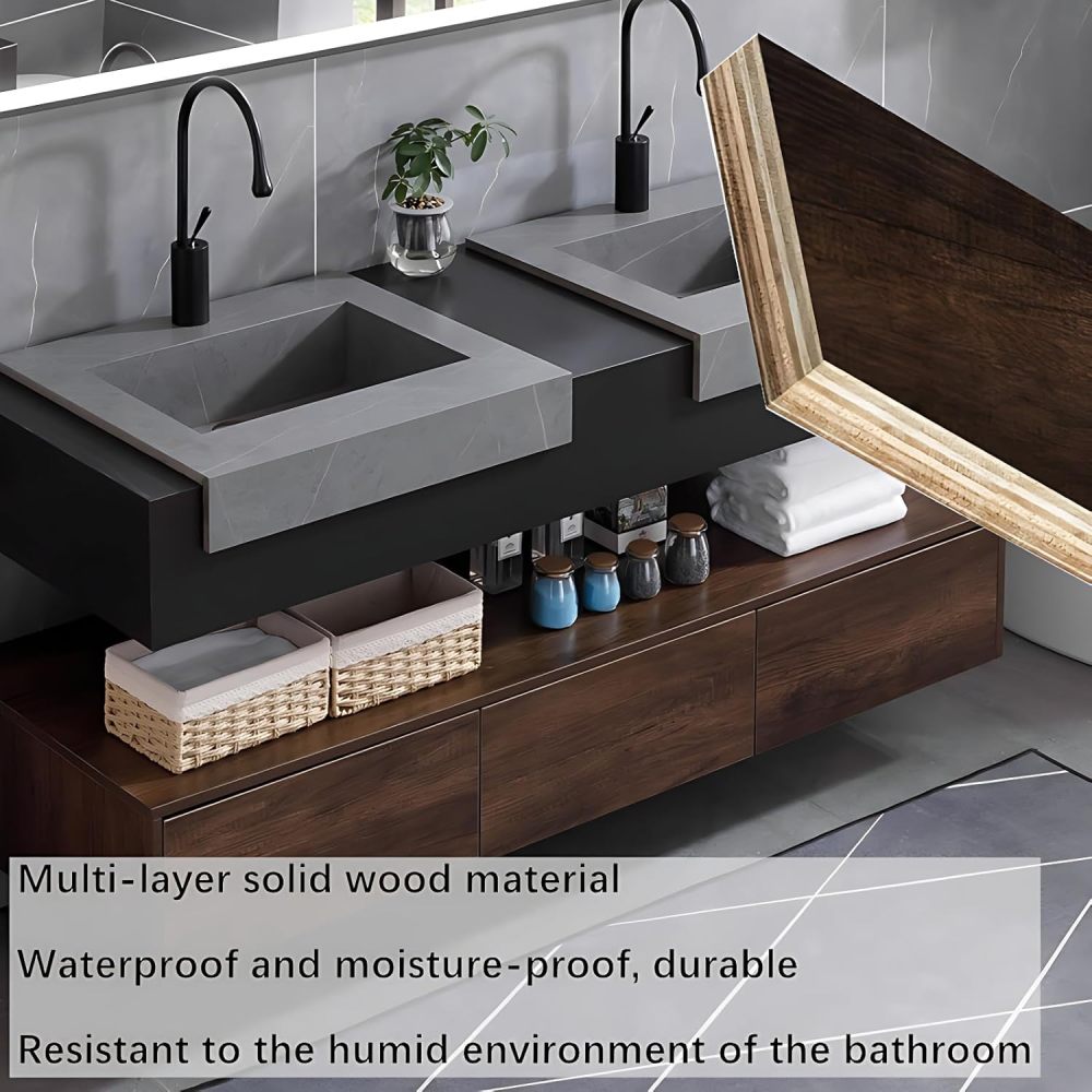 Modern Bathroom Vanity with Sink - Wall Mounted Double Sink Bathroom Vanity Cabinet & Smart Defog Mirror Set, Elegant Sintered Stone Top Floating Vanity with Ample Storage (52")
