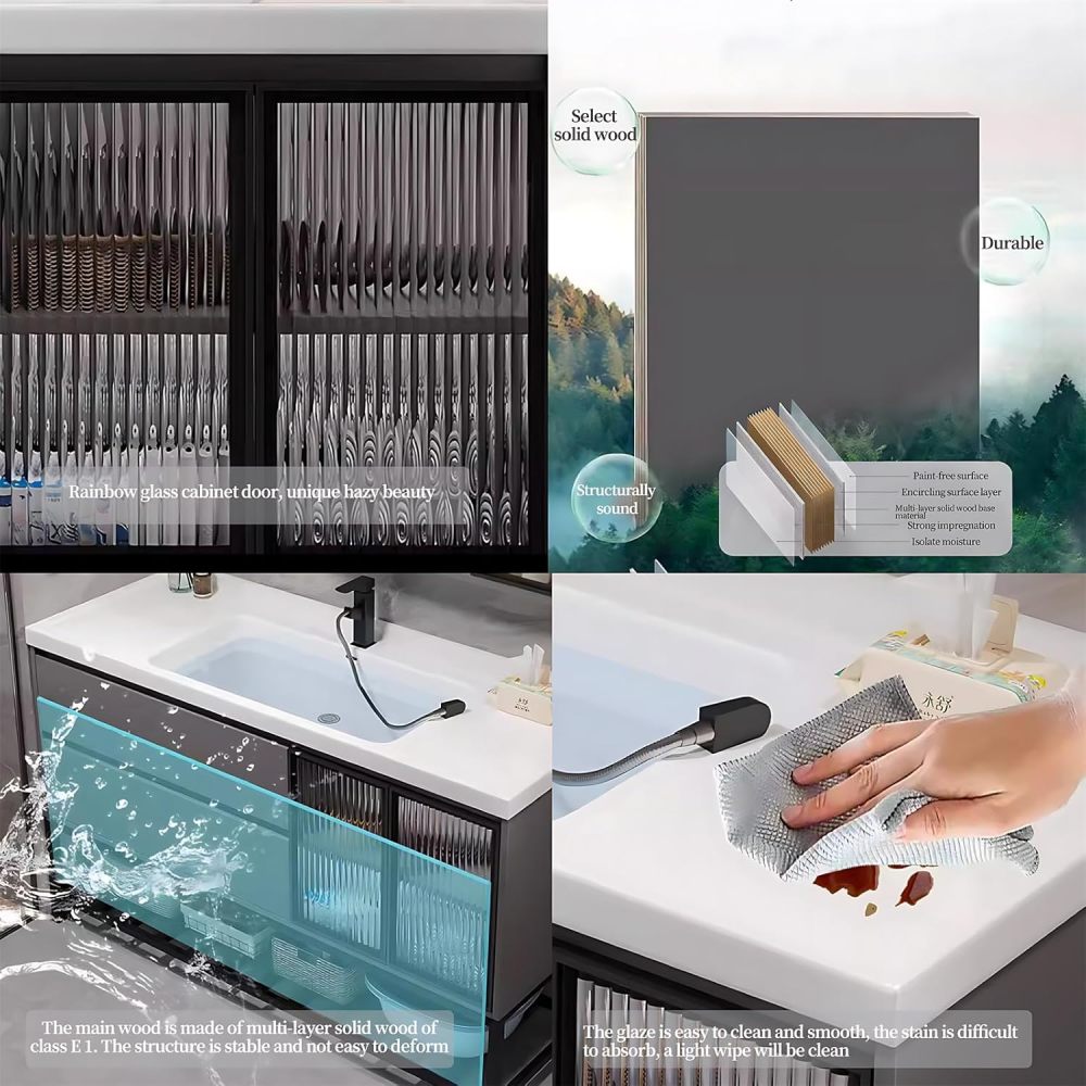 Bathroom Vanity - Contemporary Freestanding Bathroom Vanity with Integrated Sink and Smart Defogging Mirror, Crafted from Solid Wood, Ideal for Your Bathroom Upgrade (36")