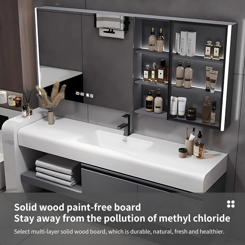 Bathroom Vanity Set - Includes Modern Floating Bathroom Vanity with Sink & LED Intelligent Fog Mirror Cabinet (40")