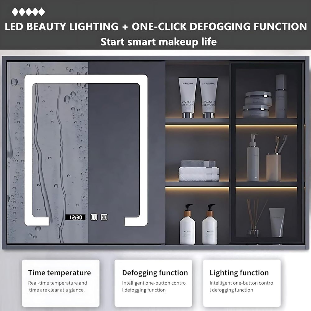 Bathroom Vanity - Modern Bathroom Vanity with Sink Set, Includes Elegant Led Smart Fog Removal Mirror Cabinet (36")