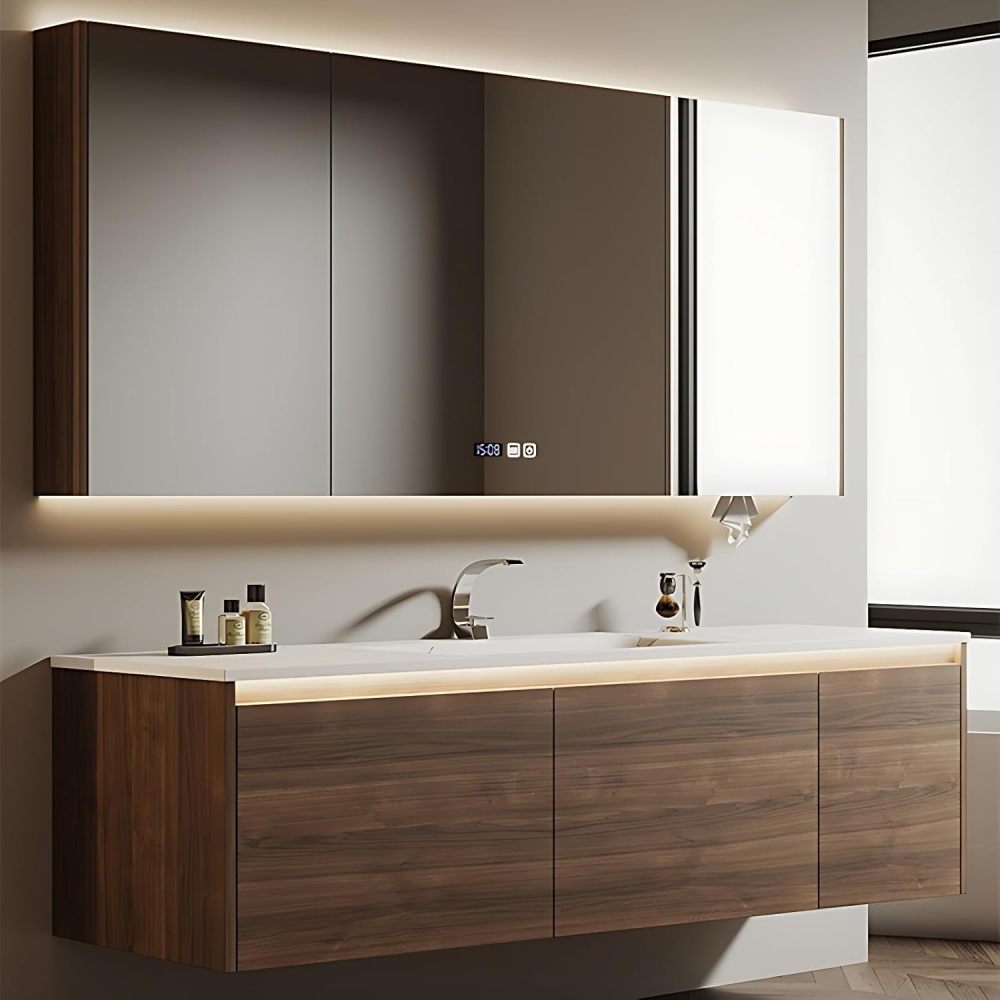 Bathroom Vanity with Sink - Durable Single Sink Floating Bathroom Vanity Cabinet & Smart Defog Mirror Set, Wall-Mounted Installation (Equipped with Intelligent Defogger Mirror Cabinet, 36")