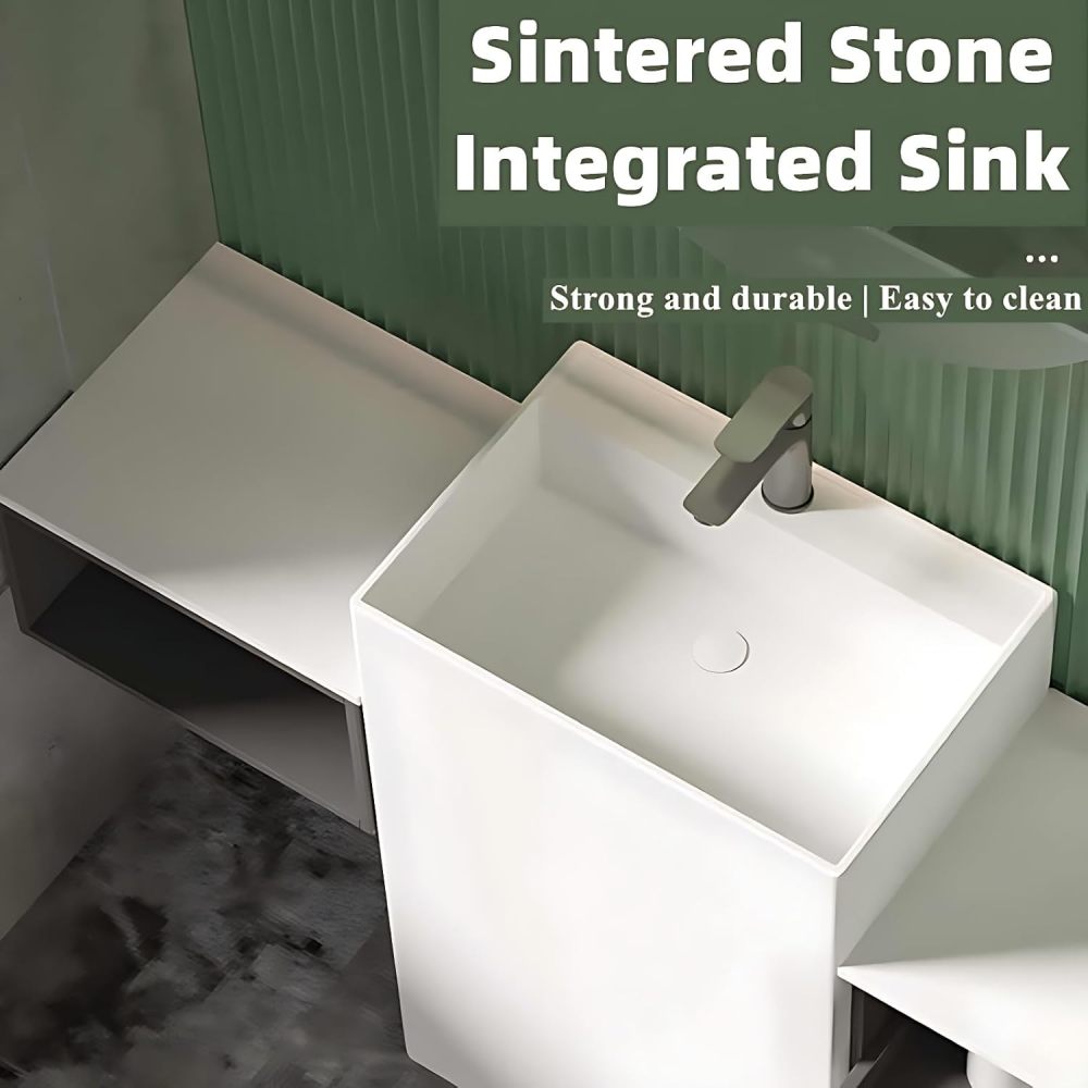 Bathroom Vanity with Sink - Single Sink Bathroom Vanity Cabinet with LED Defog Mirror, Floor Mount with Storage (60")