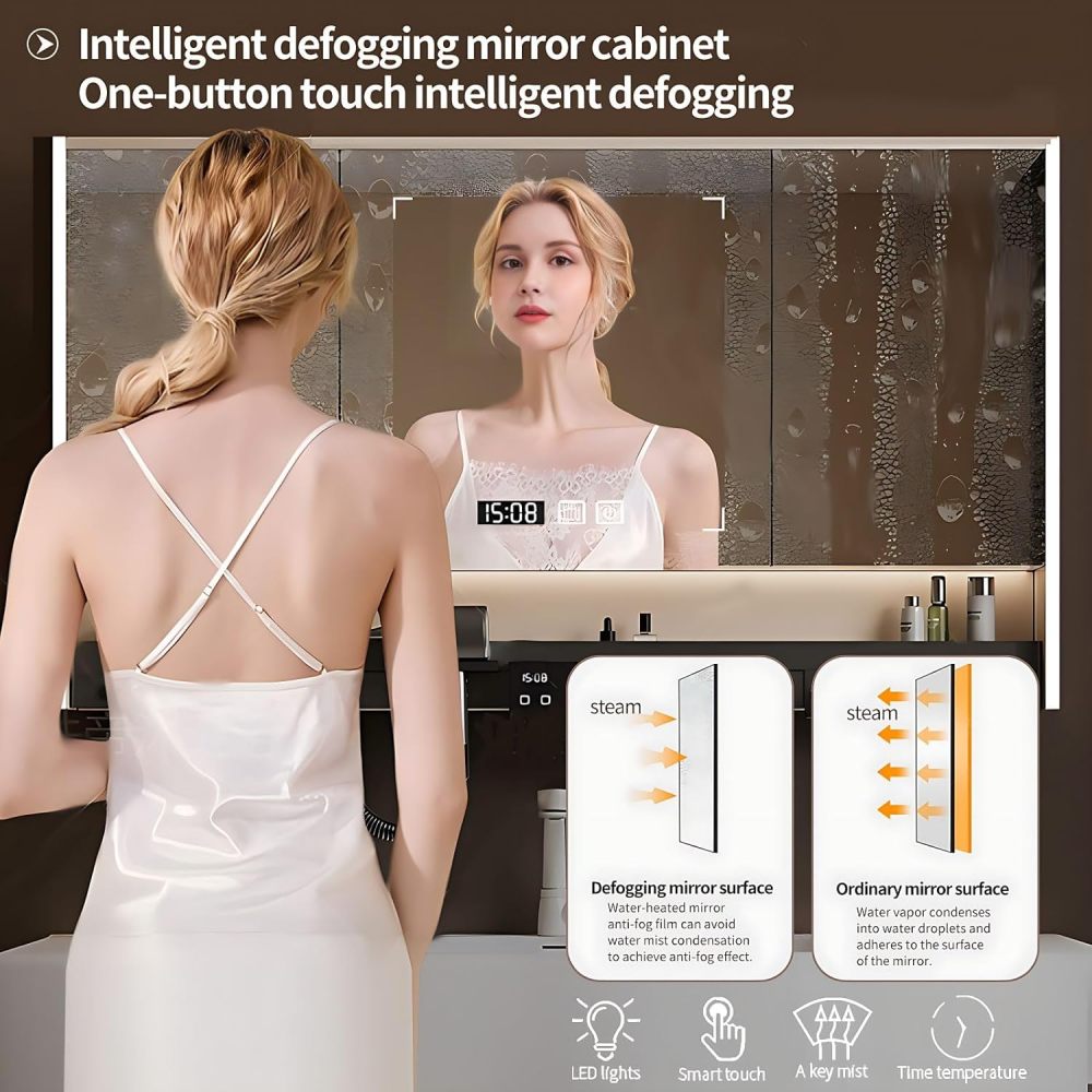 Bathroom Vanity with Sink Set - Includes LED Smart Defogging Mirror Cabinet, Stylish Floating Vanity - Bathroom Sink Cabinet with Drawers & Multifunctional Shelves (32")