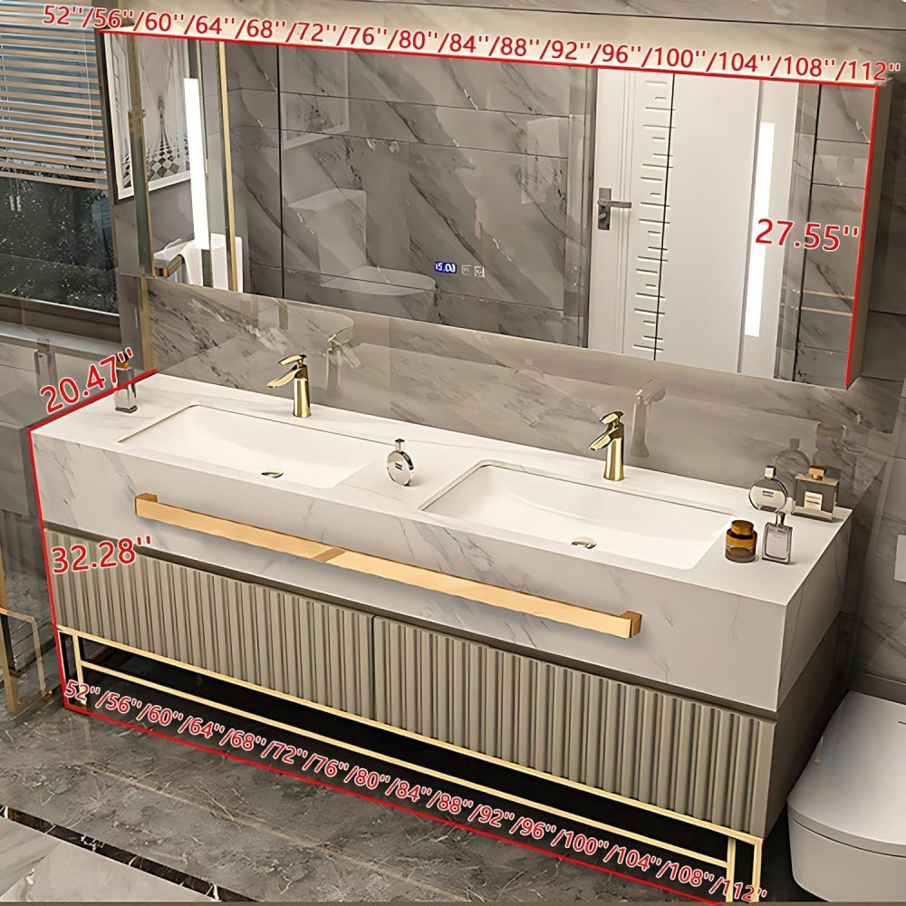 Bathroom Vanity with Sink - Modern Single/Double Sink Bathroom Vanity Cabinet & Smart LED Light Set, Elegant Freestanding Cabinet, Faucet Accessories Included (Double Sink, 88")