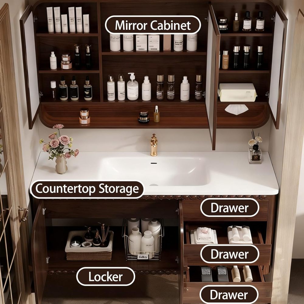 94IN Bathroom Vanity with Sink - Single Floating Sink Design with Smart Defog Mirror, Solid Wood, Waterproof & Moisture-Proof, Customizable Size - Complete Accessories?Cabinet Mirror