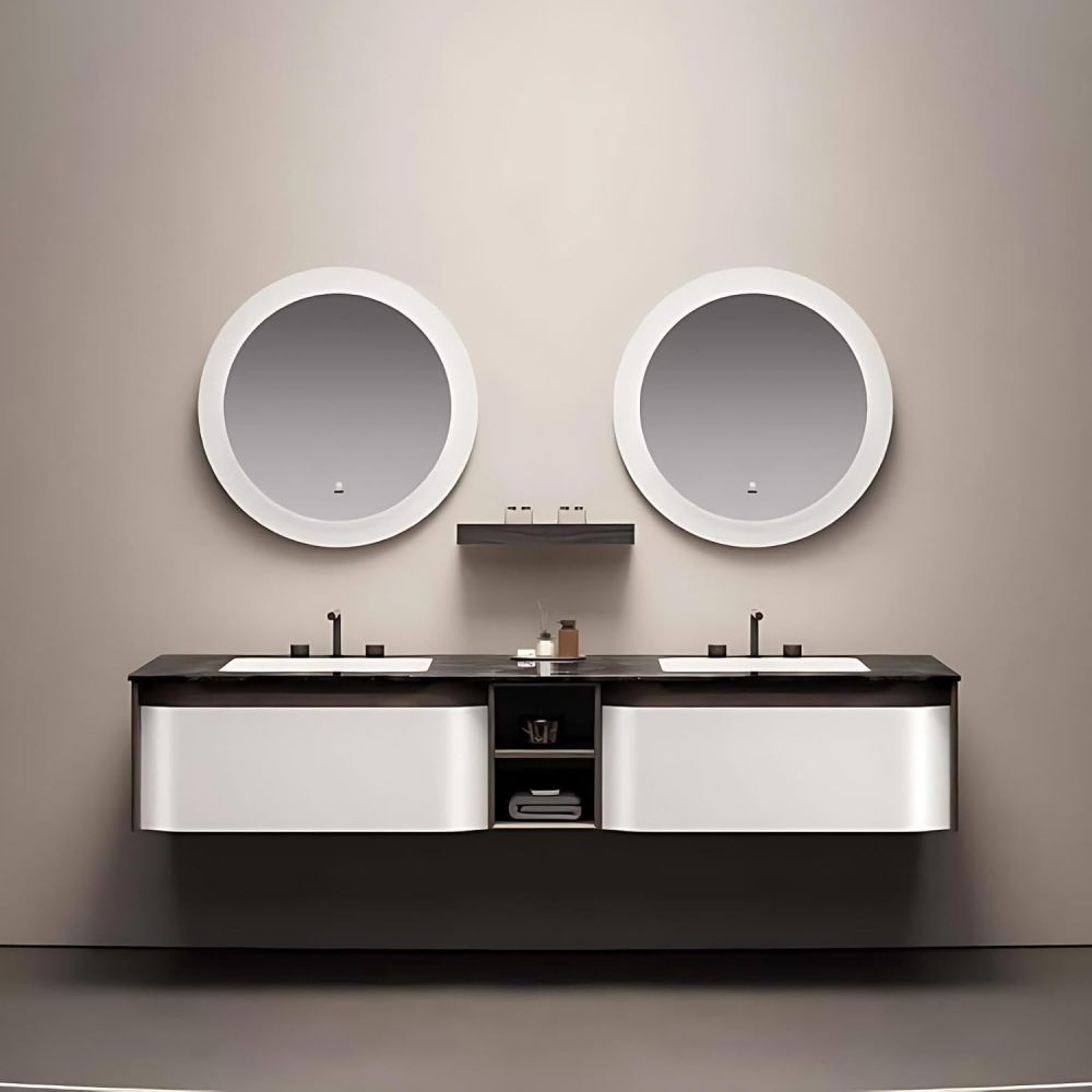 Bathroom Vanity with Sink - Modern Floating Double Sink Bathroom Vanity Cabinet with Storage Drawers, Solid Wood Base, Sintered Stone Countertop, LED Anti-Fog Mirror Included (68")