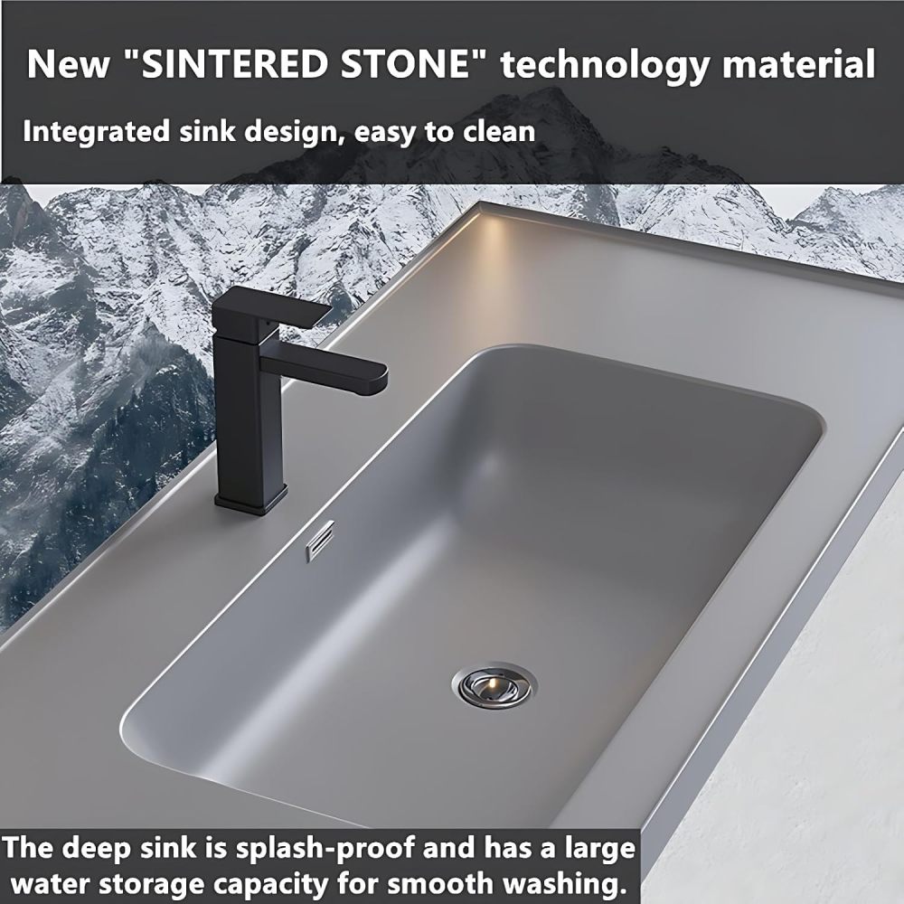 Bathroom Vanity - Modern Bathroom Vanity with Sink Set, Includes Elegant Led Smart Fog Removal Mirror Cabinet (36")