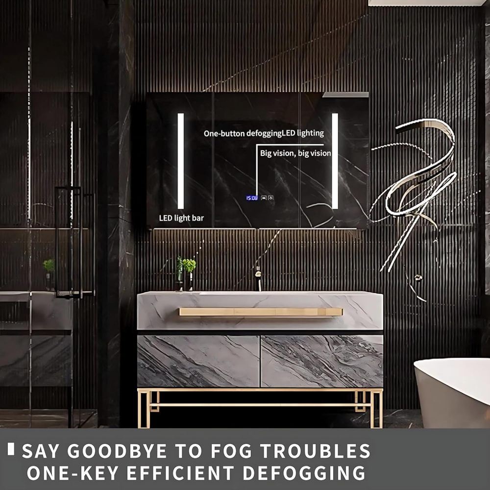 Luxury Bathroom Vanity with Sink - Single Sink Bathroom Vanity Cabinet & LED Smart Defogging Mirror Set, Solid Wood Structure with Drawers (32")