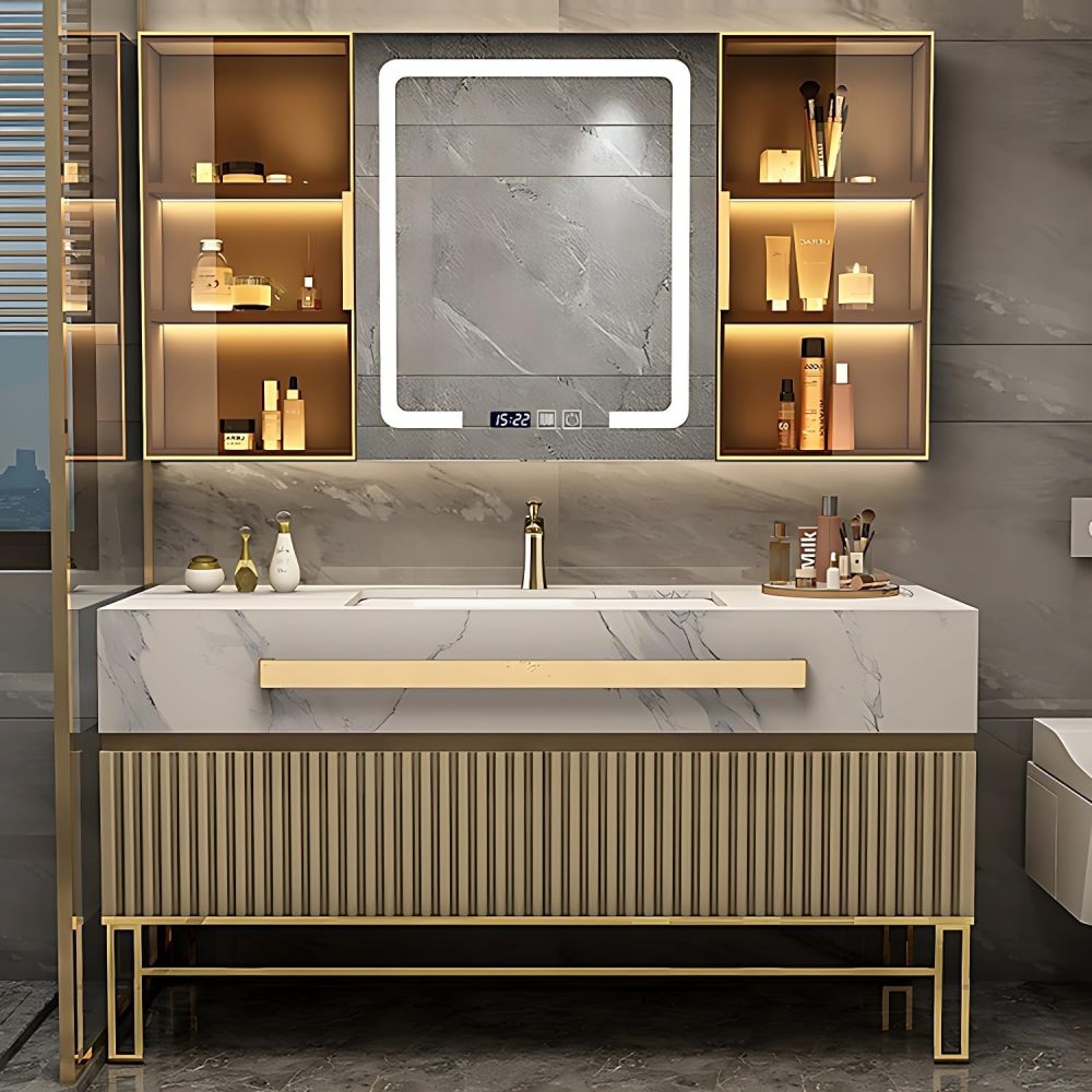 Bathroom Vanity - Bathroom Vanity with Sink, Bathroom Vanities Set Includes Smart Led Fog Removal Lights & Mirror Side Cabinet (40")