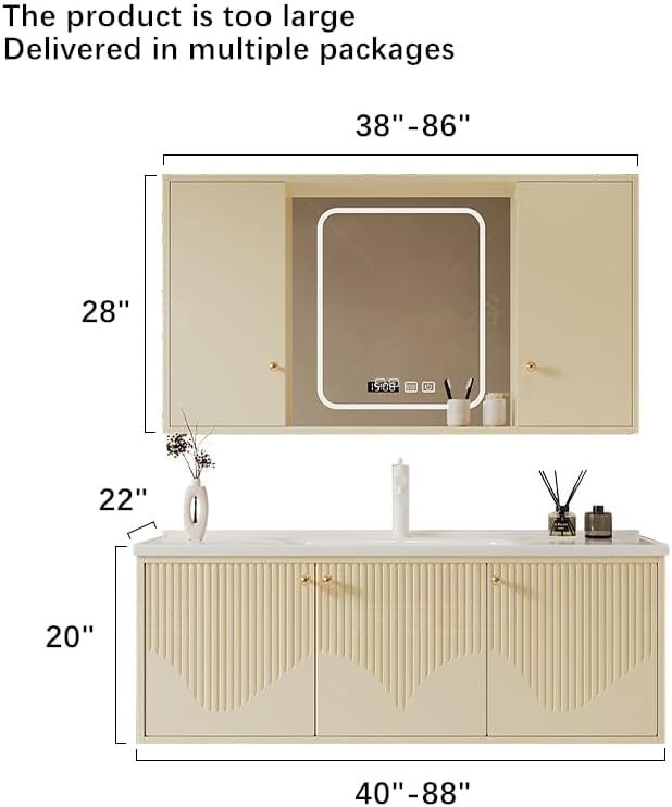 Bathroom Vanity with Sink - Single Sink Floating Bathroom Vanity Cabinet with LED Defog Mirror Cabinet, Wall-Mounted Installation